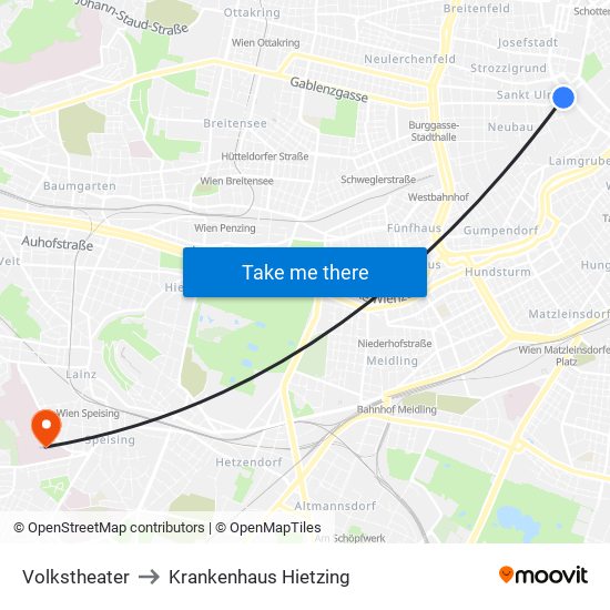 Volkstheater to Krankenhaus Hietzing map