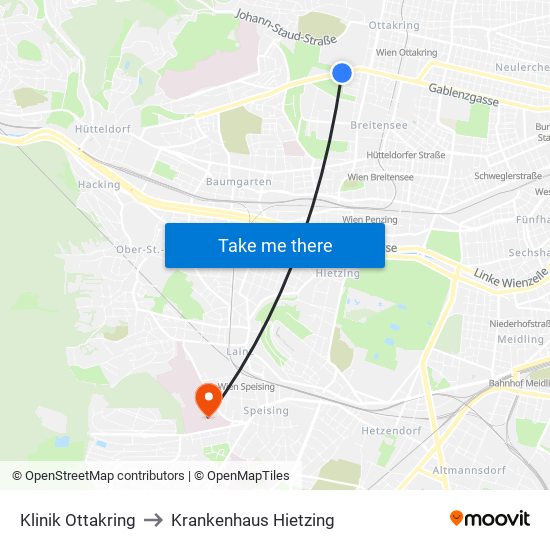 Klinik Ottakring to Krankenhaus Hietzing map