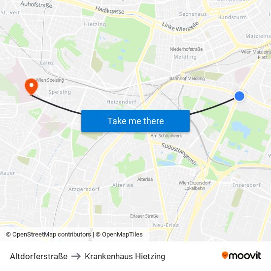 Altdorferstraße to Krankenhaus Hietzing map