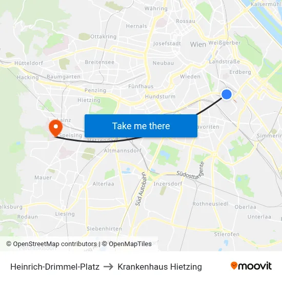 Heinrich-Drimmel-Platz to Krankenhaus Hietzing map