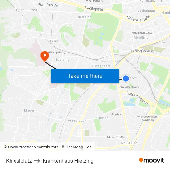 Khleslplatz to Krankenhaus Hietzing map