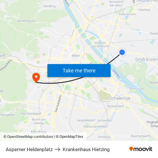 Asperner Heldenplatz to Krankenhaus Hietzing map