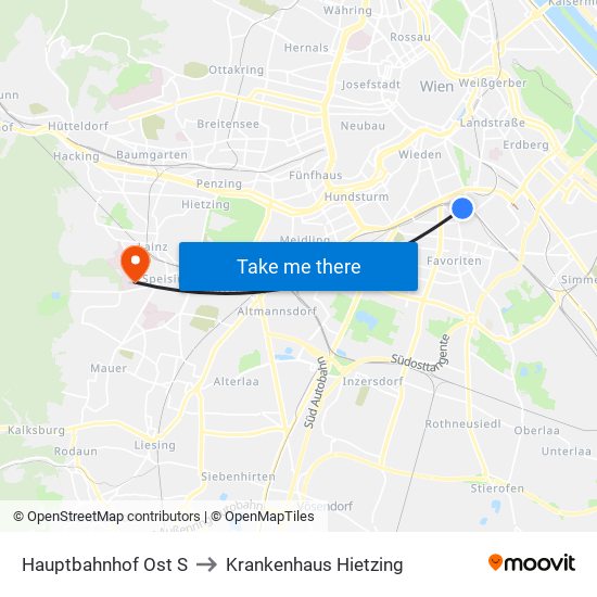 Hauptbahnhof Ost S to Krankenhaus Hietzing map