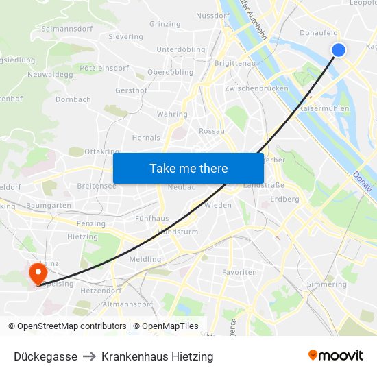 Dückegasse to Krankenhaus Hietzing map