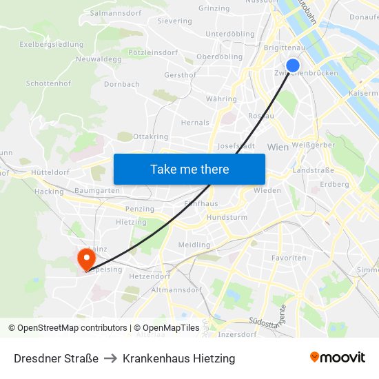 Dresdner Straße to Krankenhaus Hietzing map