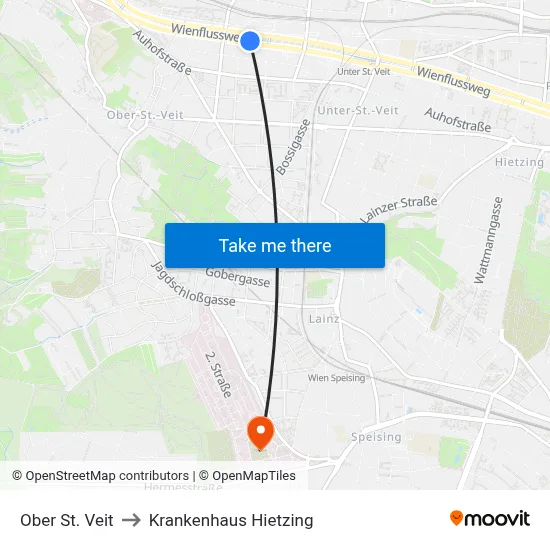 Ober St. Veit to Krankenhaus Hietzing map