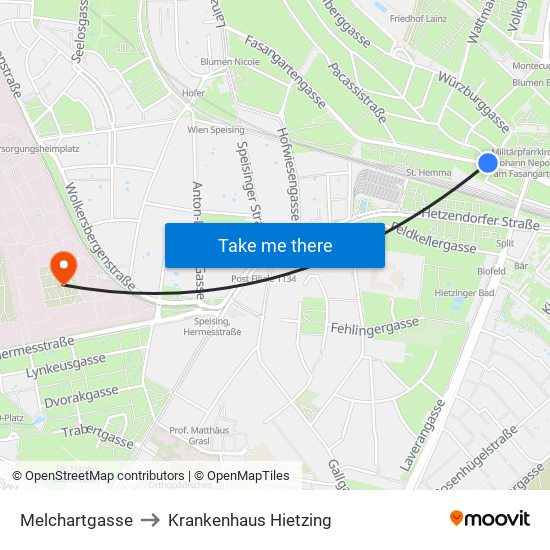 Melchartgasse to Krankenhaus Hietzing map