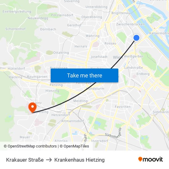 Krakauer Straße to Krankenhaus Hietzing map