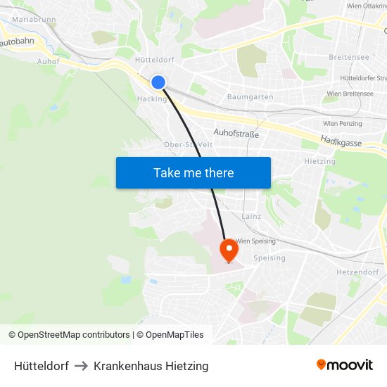 Hütteldorf to Krankenhaus Hietzing map