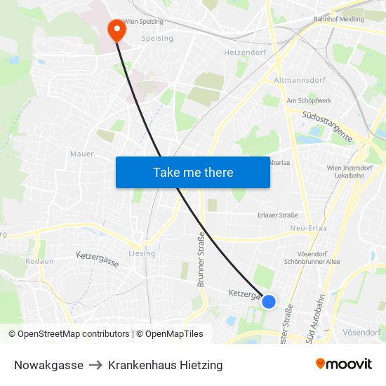 Nowakgasse to Krankenhaus Hietzing map