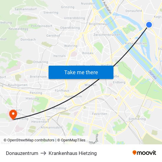 Donauzentrum to Krankenhaus Hietzing map