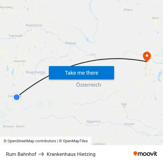 Rum Bahnhof to Krankenhaus Hietzing map