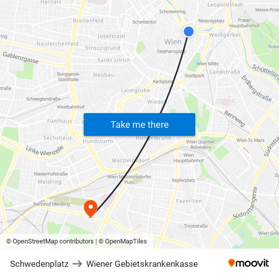 Schwedenplatz to Wiener Gebietskrankenkasse map