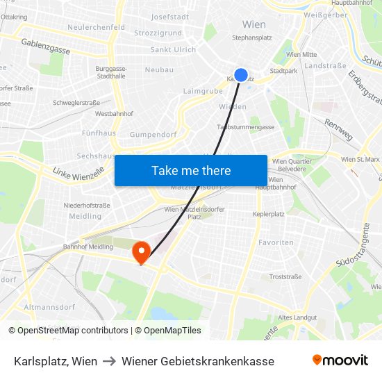 Karlsplatz, Wien to Wiener Gebietskrankenkasse map