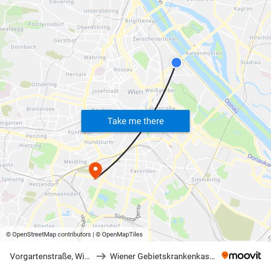 Vorgartenstraße, Wien to Wiener Gebietskrankenkasse map