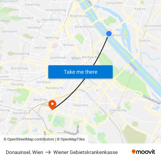 Donauinsel, Wien to Wiener Gebietskrankenkasse map