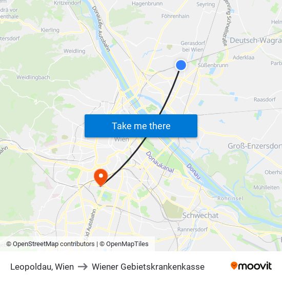 Leopoldau, Wien to Wiener Gebietskrankenkasse map