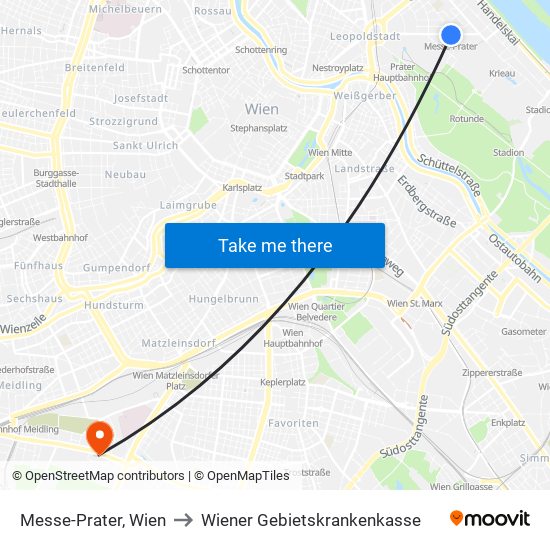 Messe-Prater, Wien to Wiener Gebietskrankenkasse map