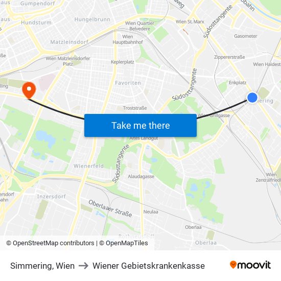 Simmering, Wien to Wiener Gebietskrankenkasse map