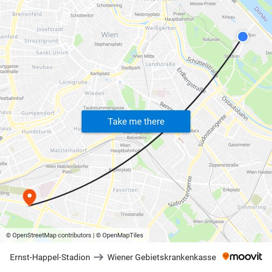 Ernst-Happel-Stadion to Wiener Gebietskrankenkasse map