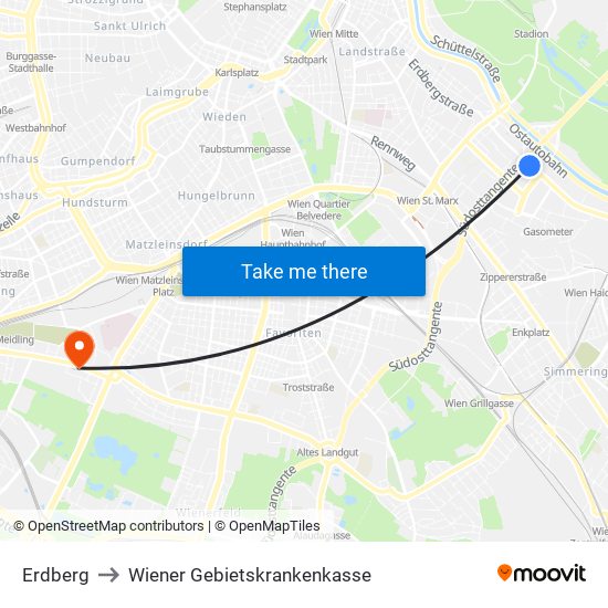 Erdberg to Wiener Gebietskrankenkasse map