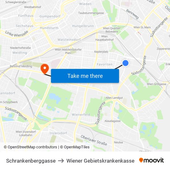 Schrankenberggasse to Wiener Gebietskrankenkasse map