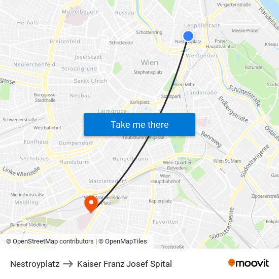 Nestroyplatz to Kaiser Franz Josef Spital map