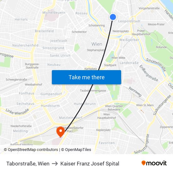 Taborstraße, Wien to Kaiser Franz Josef Spital map