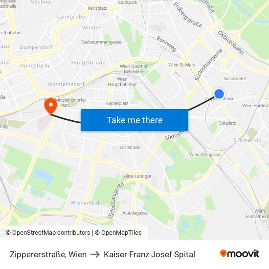 Zippererstraße, Wien to Kaiser Franz Josef Spital map