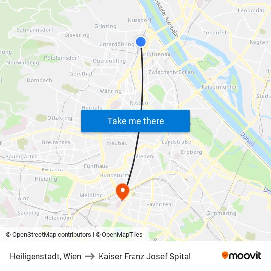 Heiligenstadt, Wien to Kaiser Franz Josef Spital map