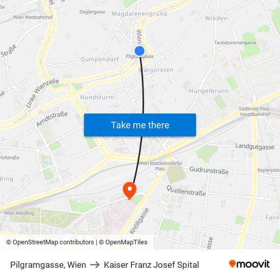 Pilgramgasse, Wien to Kaiser Franz Josef Spital map