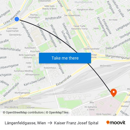 Längenfeldgasse, Wien to Kaiser Franz Josef Spital map