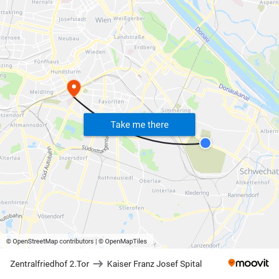 Zentralfriedhof 2.Tor to Kaiser Franz Josef Spital map