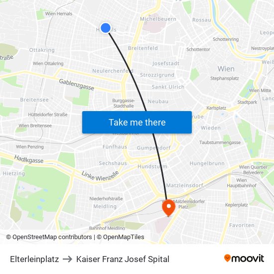 Elterleinplatz to Kaiser Franz Josef Spital map