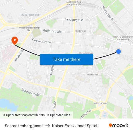 Schrankenberggasse to Kaiser Franz Josef Spital map