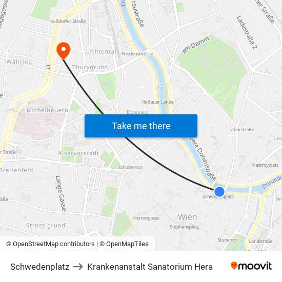 Schwedenplatz to Krankenanstalt Sanatorium Hera map