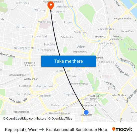 Keplerplatz, Wien to Krankenanstalt Sanatorium Hera map