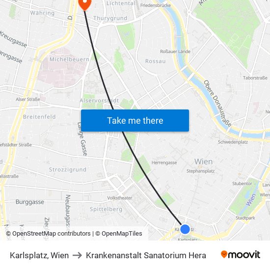 Karlsplatz, Wien to Krankenanstalt Sanatorium Hera map