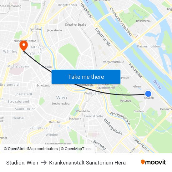 Stadion, Wien to Krankenanstalt Sanatorium Hera map