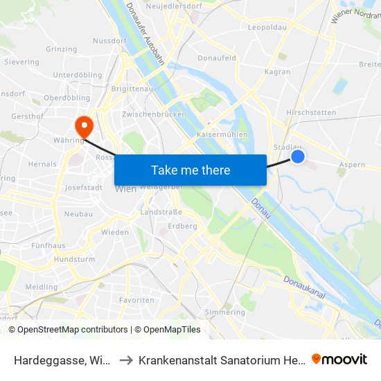 Hardeggasse, Wien to Krankenanstalt Sanatorium Hera map