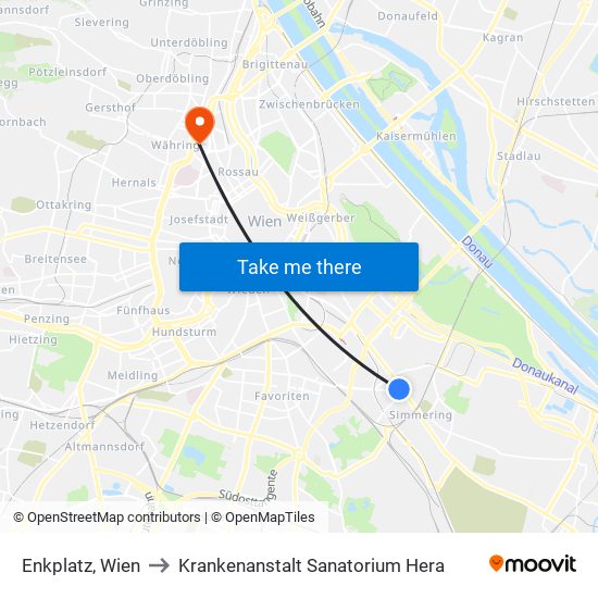 Enkplatz, Wien to Krankenanstalt Sanatorium Hera map