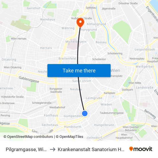 Pilgramgasse, Wien to Krankenanstalt Sanatorium Hera map