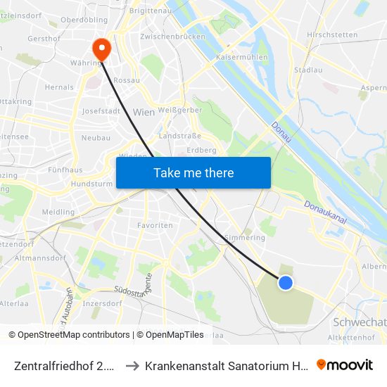 Zentralfriedhof 2.Tor to Krankenanstalt Sanatorium Hera map