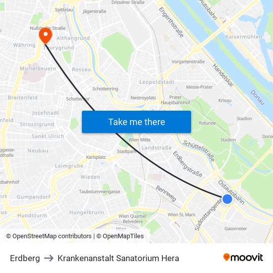 Erdberg to Krankenanstalt Sanatorium Hera map