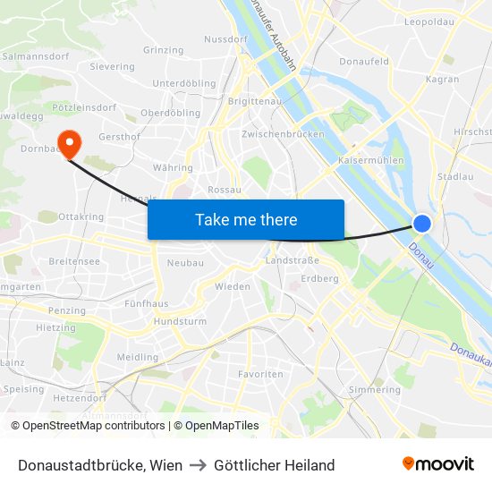 Donaustadtbrücke, Wien to Göttlicher Heiland map