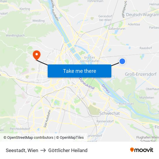 Seestadt, Wien to Göttlicher Heiland map