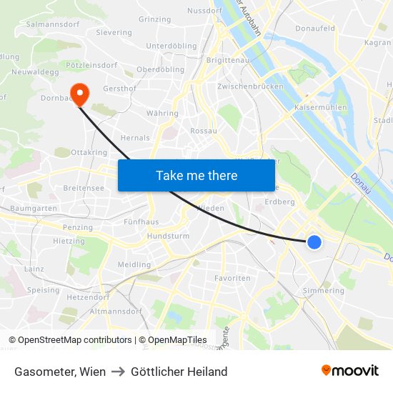 Gasometer, Wien to Göttlicher Heiland map
