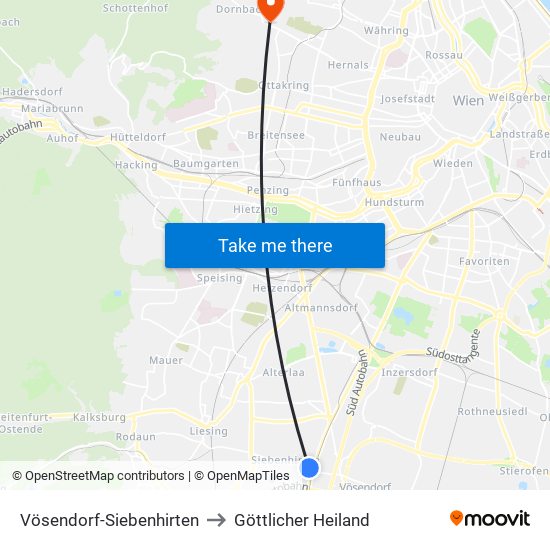 Vösendorf-Siebenhirten to Göttlicher Heiland map