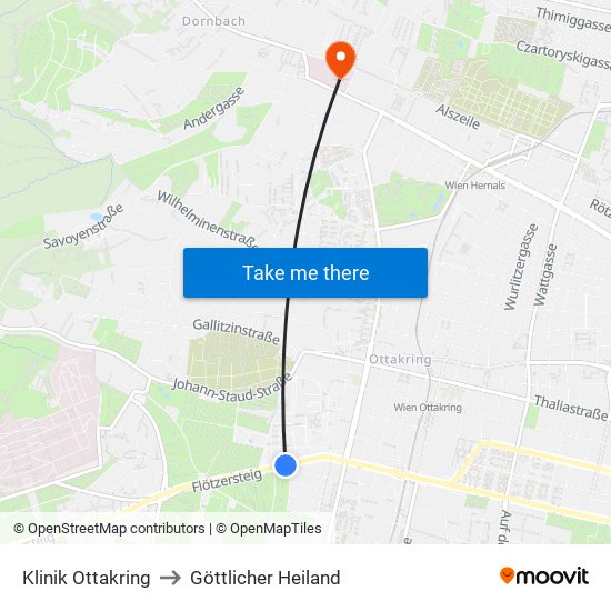 Klinik Ottakring to Göttlicher Heiland map