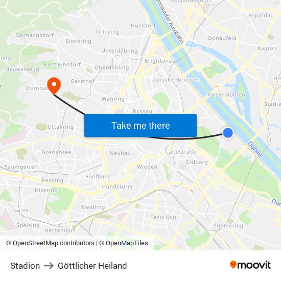 Stadion to Göttlicher Heiland map